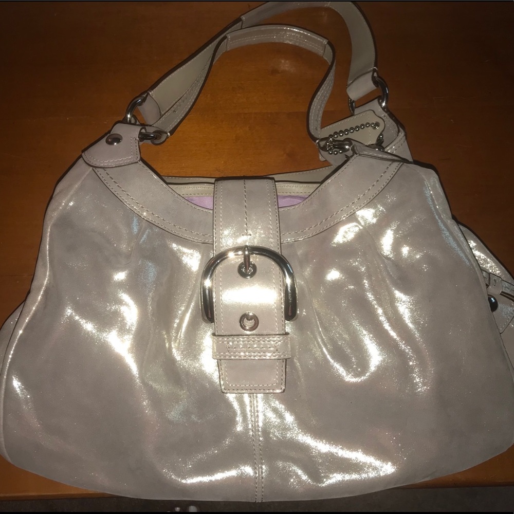 Coach Shiny Pearl White Shoulder Bag with Silver Hardware